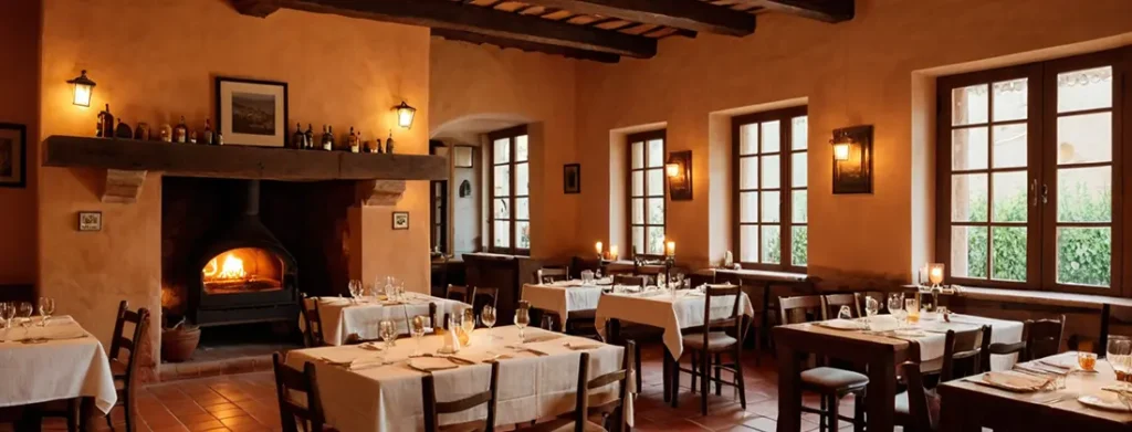 Foto: interno di trattoria toscana, luce calda