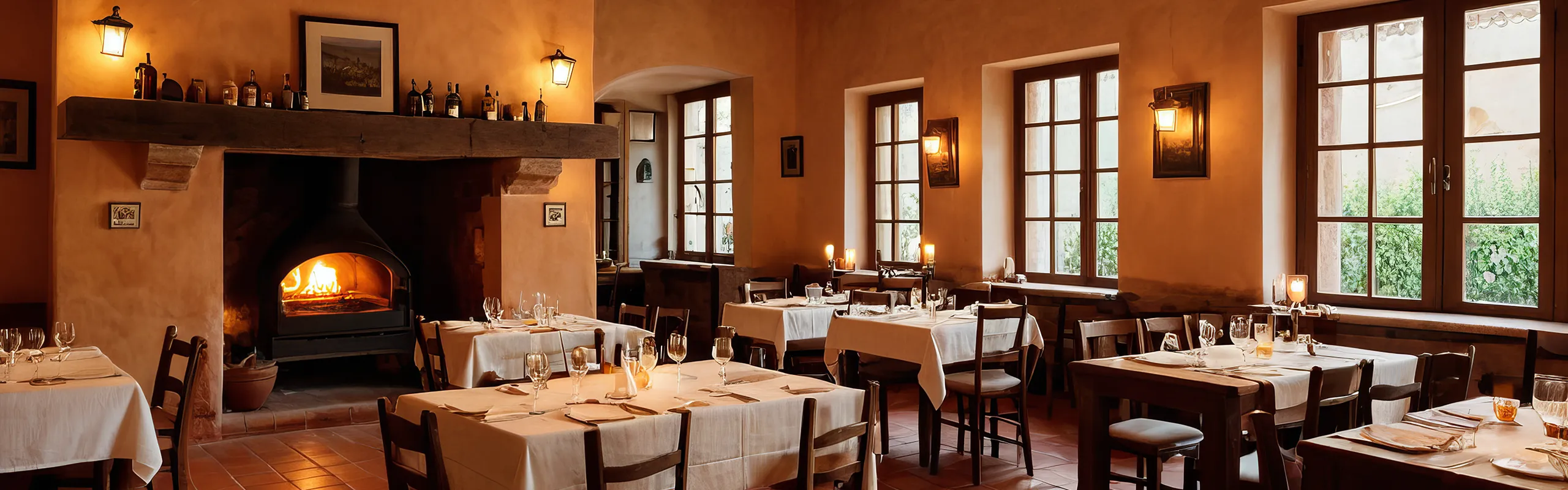 Siti web per ristoranti: sala di una trattoria toscana con i tavoli apparecchiati